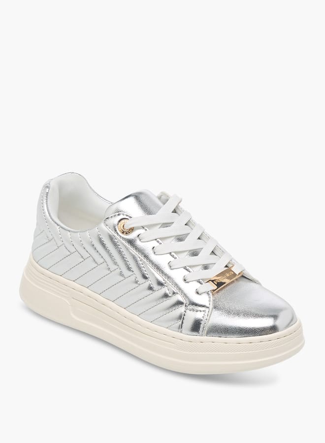 Paprika Women's Quilted Metallic Sneakers With Lace-Up Closure - Image 2