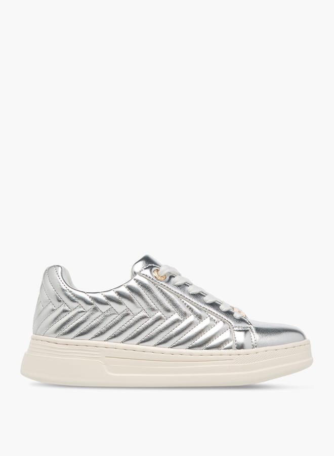 Paprika Women's Quilted Metallic Sneakers With Lace-Up Closure - Image 3