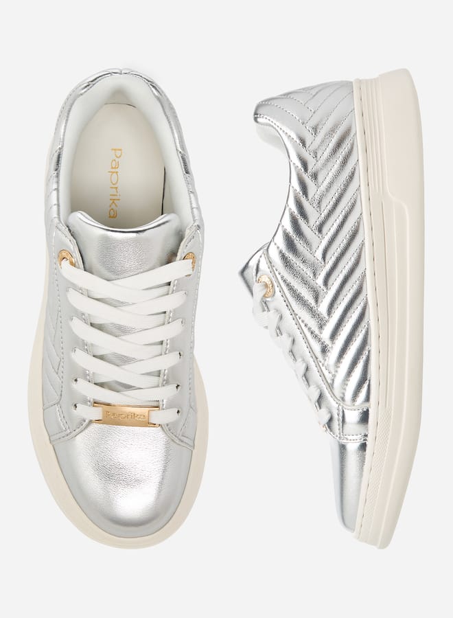 Paprika Women's Quilted Metallic Sneakers With Lace-Up Closure - Image 1