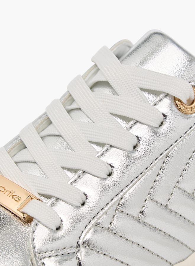 Paprika Women's Quilted Metallic Sneakers With Lace-Up Closure - Image 4