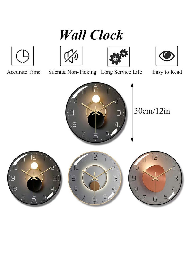 VINSOC Wall Clock,3D Curved Glass Large Wall Clock,30CM Silent Non-Ticking Round Classroom Clock, Battery Operated Easy to Read Decorative Wall Clocks,Stylish Kitchen Wall Clock Black  - Image 2