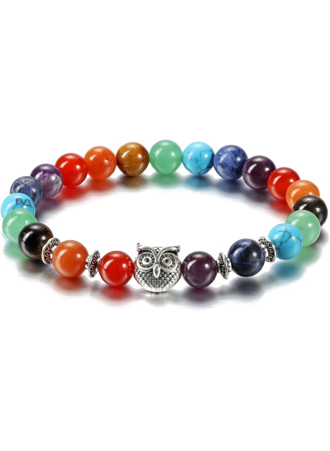 Top Plaza 7 Chakra Stone Bead Bracelet Reiki Healing Yoga Meditation Anxiety Stretch Bracelets Owl Gifts for Women Men, stone, not-known,  - Image 1