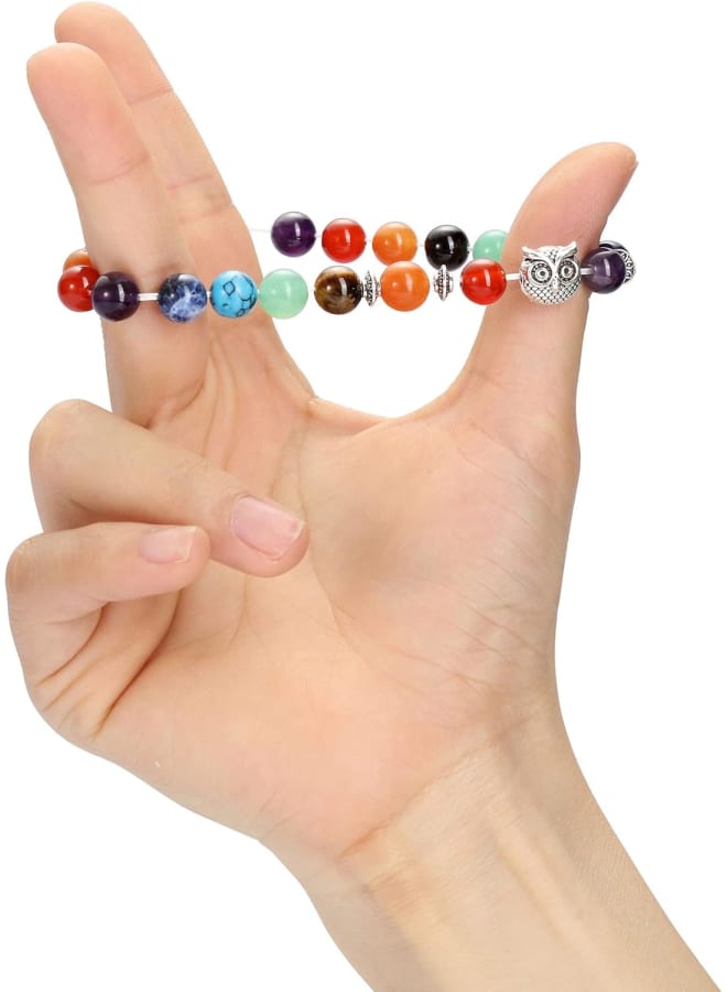 Top Plaza 7 Chakra Stone Bead Bracelet Reiki Healing Yoga Meditation Anxiety Stretch Bracelets Owl Gifts for Women Men, stone, not-known,  - Image 4