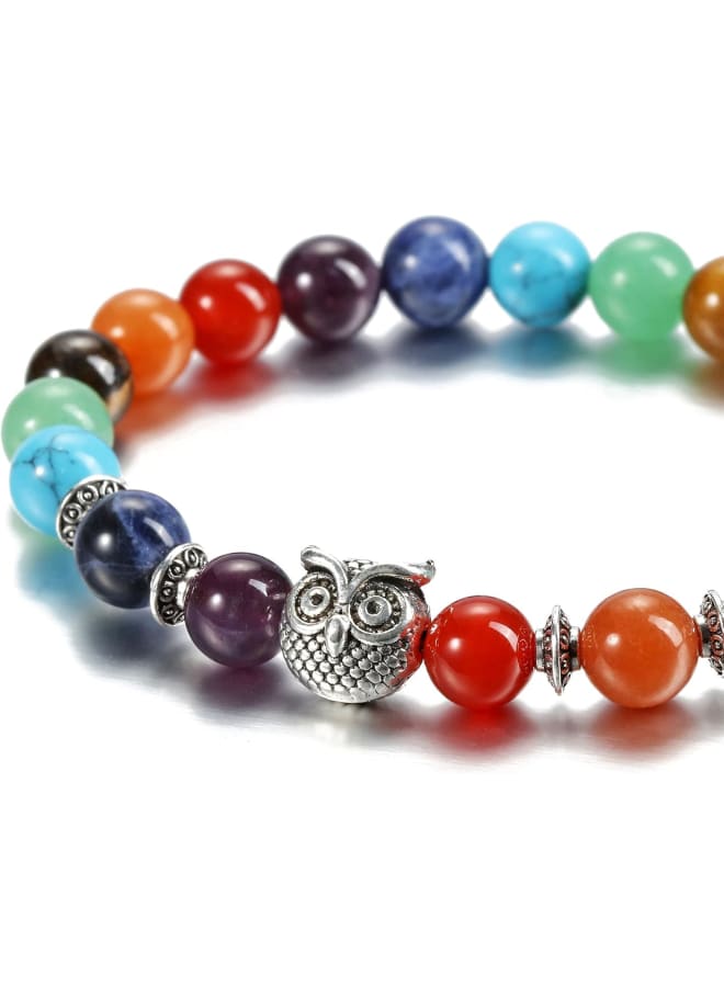 Top Plaza 7 Chakra Stone Bead Bracelet Reiki Healing Yoga Meditation Anxiety Stretch Bracelets Owl Gifts for Women Men, stone, not-known,  - Image 2