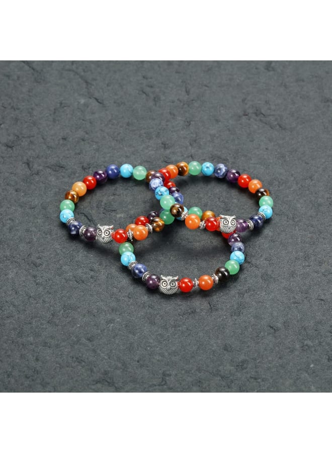 Top Plaza 7 Chakra Stone Bead Bracelet Reiki Healing Yoga Meditation Anxiety Stretch Bracelets Owl Gifts for Women Men, stone, not-known,  - Image 3
