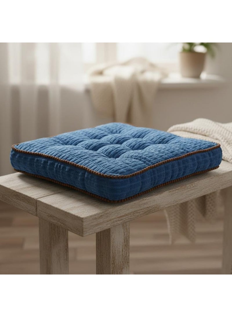 أي كي دي سي وسادة مربعة من قماش الفيلور الناعم من ماكسيم هوم بحواف بنية اللون - وسادة زخرفية زرقاء أنيقة، 40×40×7 سم - Image 2