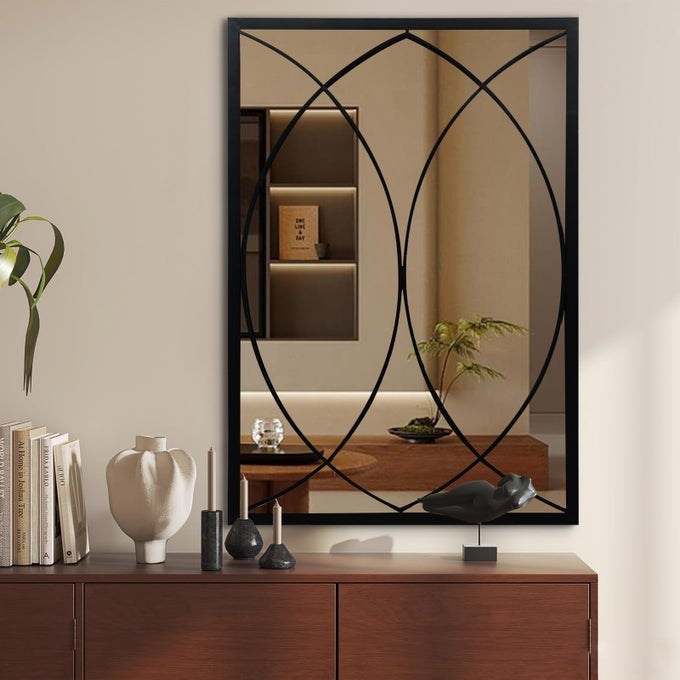 BLACK RECTANGLE MIRROR FARMHOUSE DECORATIVE WALL MIRROR FOR ENTRYWAY LIVING ROOM BEDROOM HALLWAY FIREPLACE ACCENT WALL DECOR BLACK2 39 X 27