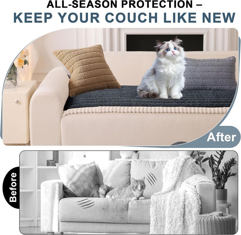 OTOB Couch Covers for Sofa Pet Friendly, Washable & Non Slip Fuzzy Dog Couch Cover Sofa Slipcovers Love Seat, Soft Plush Cozy Furniture Protector Cushion Mat, All Seasons (Dark Gray, 27.6" x 59.1") - Image 4