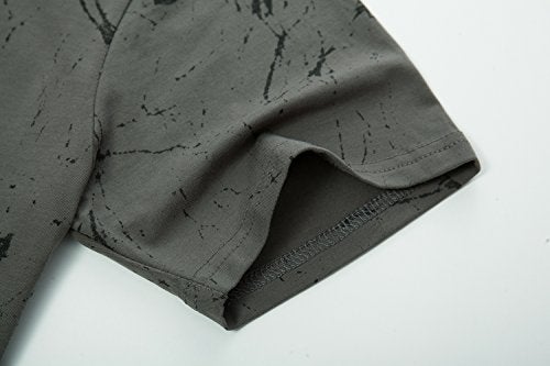 KLIEGOU Mens Hipster Hip Hop Ripped Round Hemline Pattern Print T Shirt 86 Gray2 M - Image 5