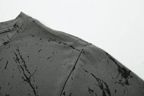 KLIEGOU Mens Hipster Hip Hop Ripped Round Hemline Pattern Print T Shirt 86 Gray2 M - Image 4