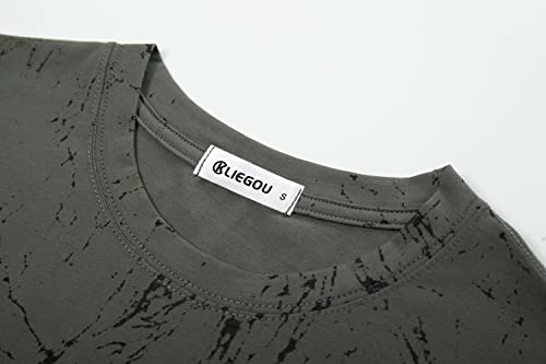 KLIEGOU Mens Hipster Hip Hop Ripped Round Hemline Pattern Print T Shirt 86 Gray2 M - Image 3