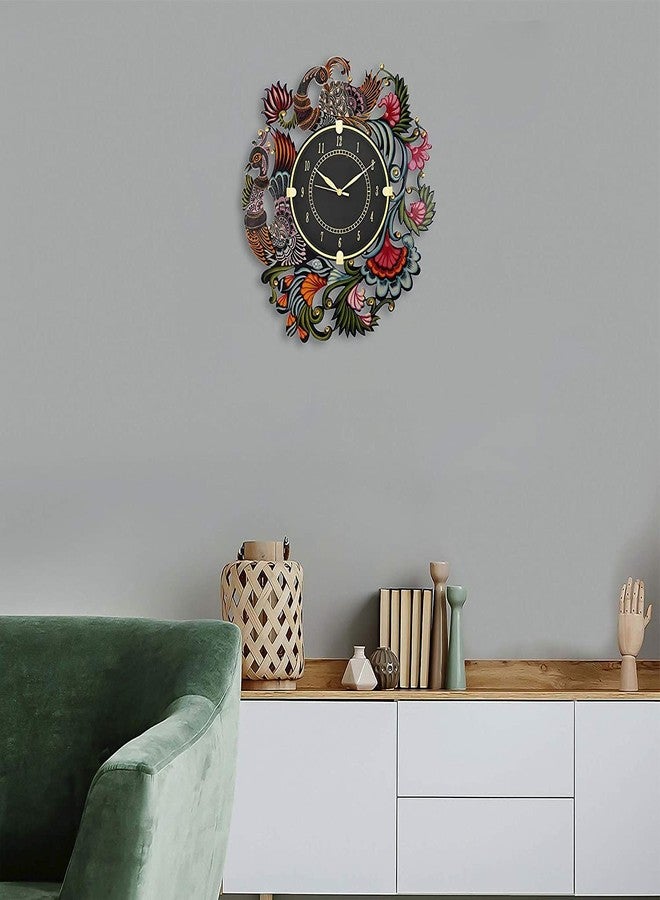 CIRCADIAN Ajanta Peacock Design Wall Clock 35x33 cm | Multicolour Antique Decorative Wooden Look Analog Wall Clock for Living Room, Bedroom, Hall & Office | Handmade Fancy Home Décor - Image 3