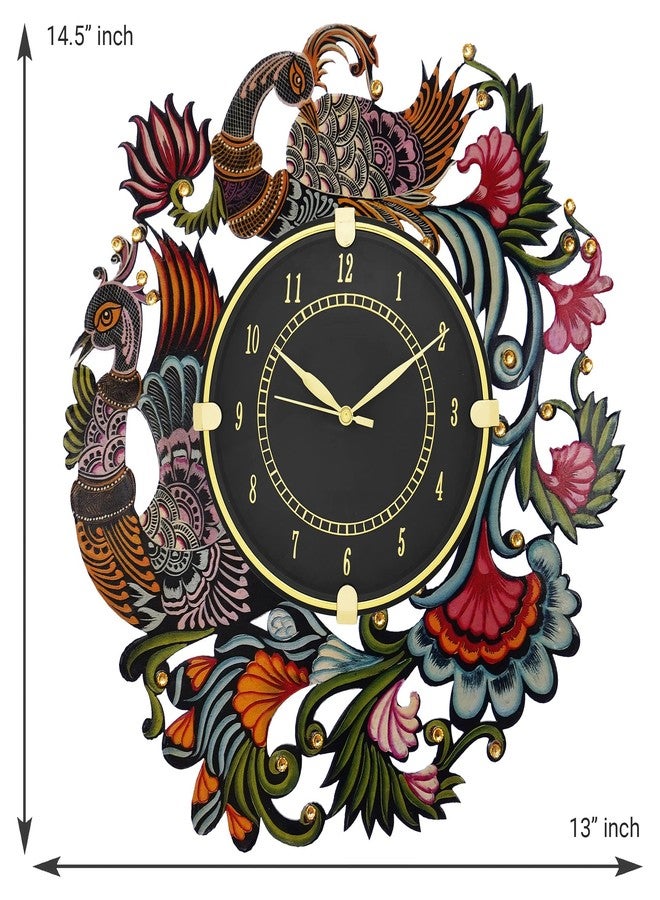 CIRCADIAN Ajanta Peacock Design Wall Clock 35x33 cm | Multicolour Antique Decorative Wooden Look Analog Wall Clock for Living Room, Bedroom, Hall & Office | Handmade Fancy Home Décor - Image 5