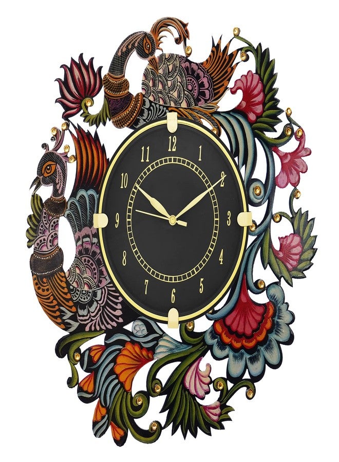 CIRCADIAN Ajanta Peacock Design Wall Clock 35x33 cm | Multicolour Antique Decorative Wooden Look Analog Wall Clock for Living Room, Bedroom, Hall & Office | Handmade Fancy Home Décor - Image 4