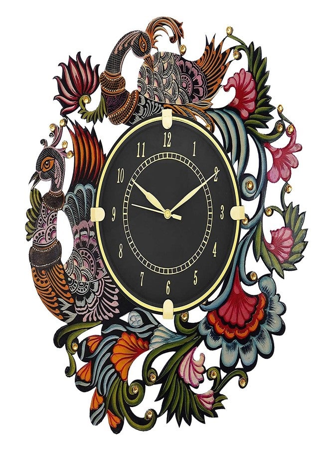 CIRCADIAN Ajanta Peacock Design Wall Clock 35x33 cm | Multicolour Antique Decorative Wooden Look Analog Wall Clock for Living Room, Bedroom, Hall & Office | Handmade Fancy Home Décor - Image 1