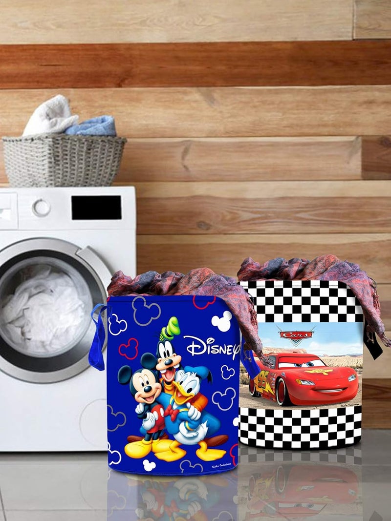 Kuber Industries Disney Print Round Non Woven Fabric Foldable Laundry Basket, Toy Storage Basket, Cloth Storage Basket with Handles, 45 LTR (Set of 2, Black & Blue)-KUBMART11661 - Image 1