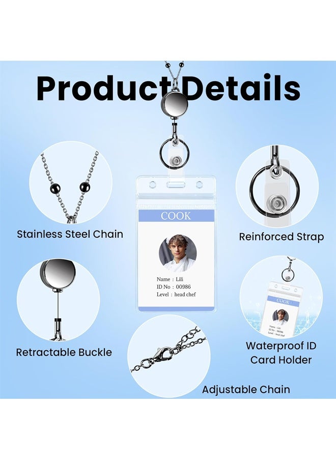 3PCS Badge Lanyard with Id Badge Holder Retractable Stainless Steel Teacher Lanyard Cruise Ship Lanyards for Girl Women - Image 4
