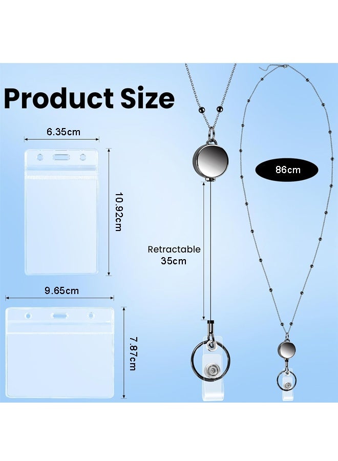 3PCS Badge Lanyard with Id Badge Holder Retractable Stainless Steel Teacher Lanyard Cruise Ship Lanyards for Girl Women - Image 3