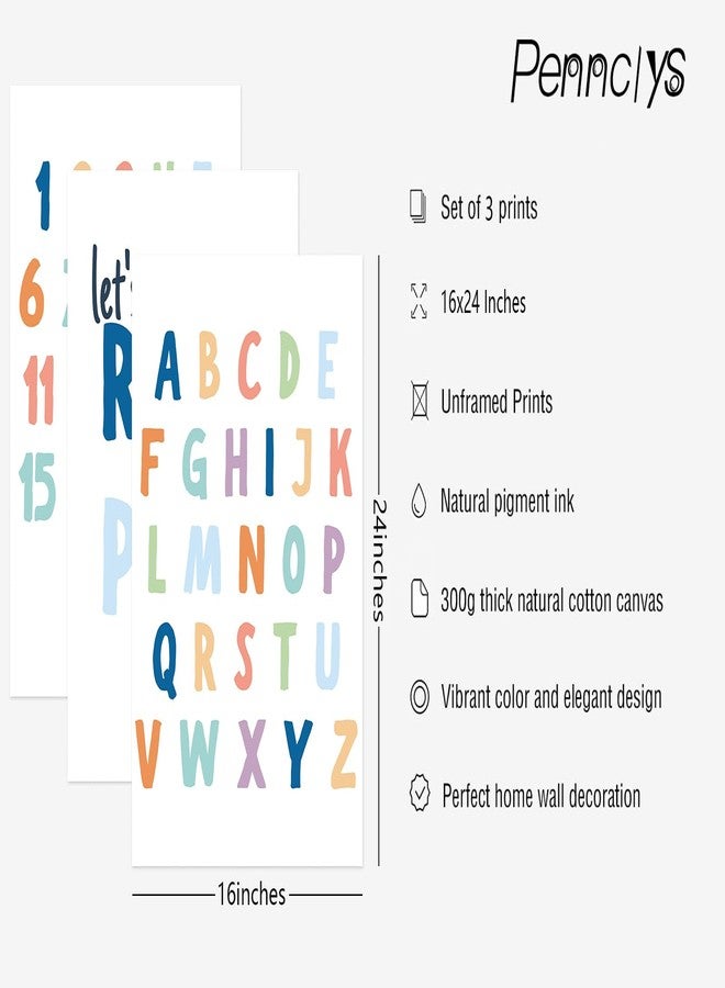 Pennclys Kids Playroom Wall Art Decor Alphabet Poster Play Room Canvas Wall Decor ABC Nursery Wall Art 123 Toddler Poster Let's Read for Boy Girl Room 16x24 Inch Unframed Set of 3 - Image 2