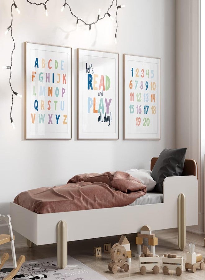 Pennclys Kids Playroom Wall Art Decor Alphabet Poster Play Room Canvas Wall Decor ABC Nursery Wall Art 123 Toddler Poster Let's Read for Boy Girl Room 16x24 Inch Unframed Set of 3 - Image 3