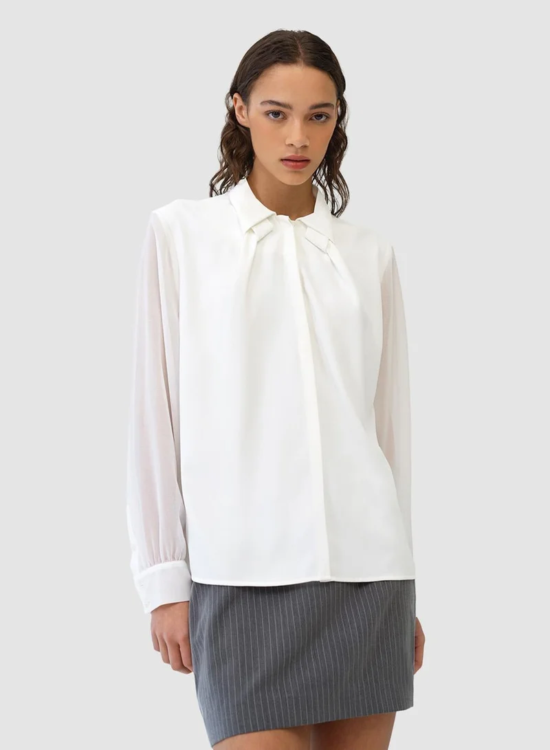 French Connection Arezzo Crepe Collar Detail Shirt