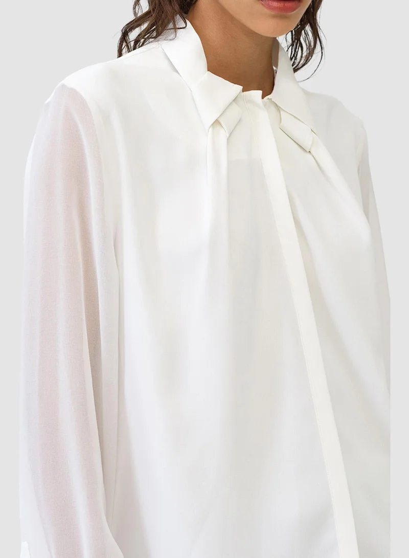 French Connection Summer White Arezzo Crepe Collar Detail Shirt for Women | Best Price UAE