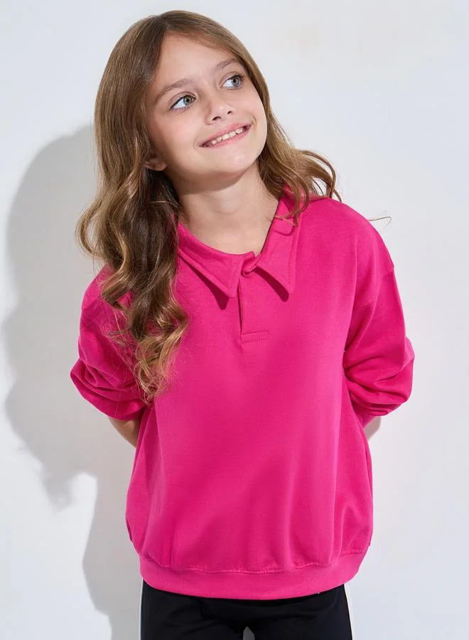 ستايلي Teen Girls Pink Collared Oversized Sweatshirt