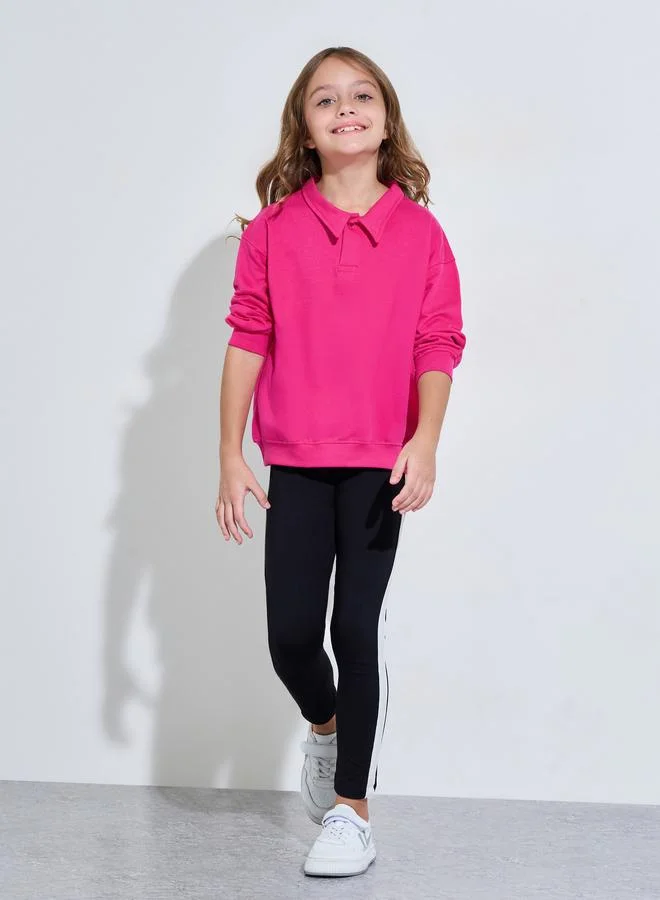ستايلي Teen Girls Pink Collared Oversized Sweatshirt