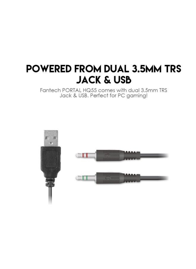 سماعة الألعاب من فانتيك HQ55 PORTAL ار جي بي مقاس 3.5 مم للصوت + USB لإضاءة RGB، لون أسود