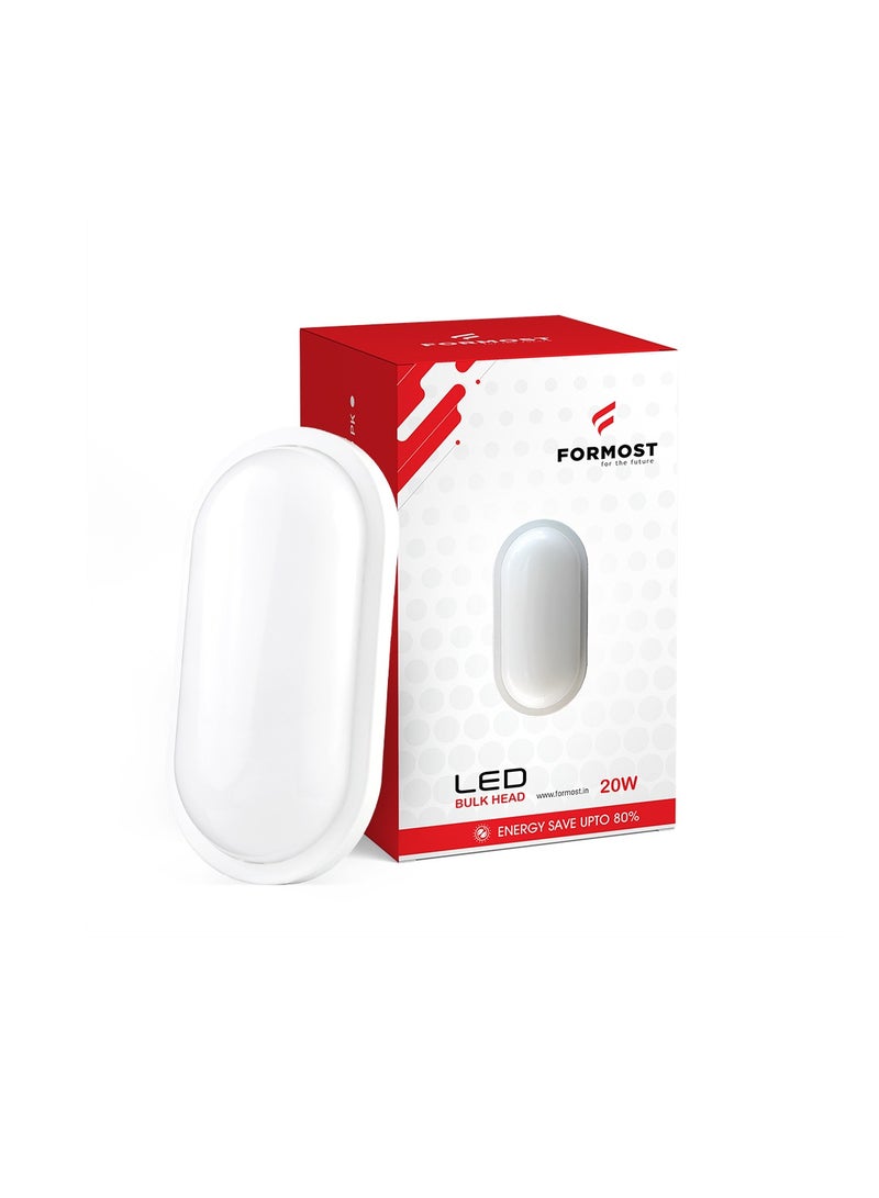FORMOST FORMOST LED Bulk Head Light 20W | Outdoor Ip66 Waterproof Wall Lamp for Warehouse Store Room Parking Lot Garden | Cool White (Oval, Pack of 1)  - Image 1