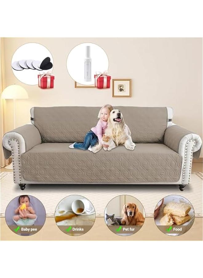 ميكسد Sofa Covers Waterproof Couch Cover Non-Slip Quilted Sofa Slipcover for Dogs Furniture Protector Cover for Pets with Adjustable Strap Washable (Khaki, Three Seats) - Image 2
