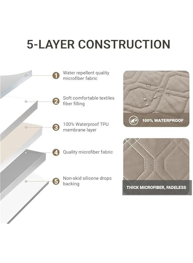 ميكسد Sofa Covers Waterproof Couch Cover Non-Slip Quilted Sofa Slipcover for Dogs Furniture Protector Cover for Pets with Adjustable Strap Washable (Khaki, Three Seats) - Image 3