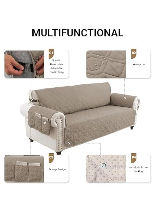 ميكسد Sofa Covers Waterproof Couch Cover Non-Slip Quilted Sofa Slipcover for Dogs Furniture Protector Cover for Pets with Adjustable Strap Washable (Khaki, Three Seats) - Image 4