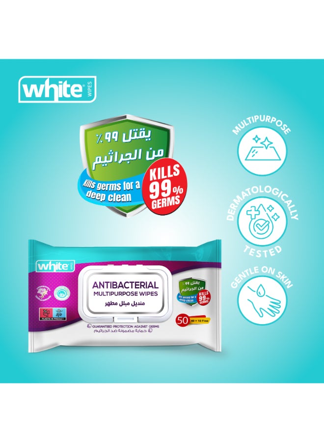 White مناديل مبللة بيضاء مضادة للبكتيريا مع اللافندر والفانيليا 50 سحب 3 في 1 - Image 4