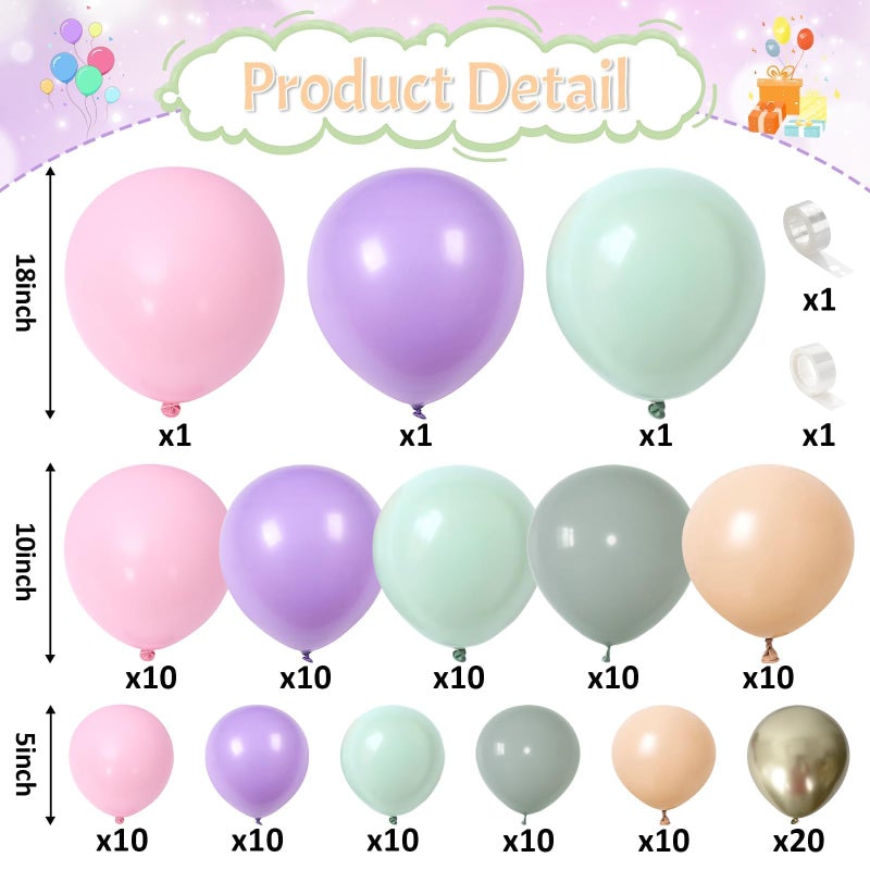Paeyeq Fairy Balloon Arch Garland Kit, 125pcs Sage Green Pink Purple and Green Gold Spring Balloons for Girl Wonderland Fairy First Birthday Baby Shower Tea Party Wedding Wildflower Party Decorations - Image 2