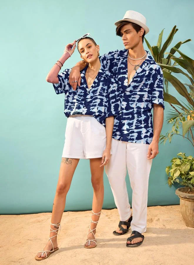 ماسكلن ساسافراس قميص ماسكلين ساسافراس مطبوع بربطة وصباغة بقصة مريحة