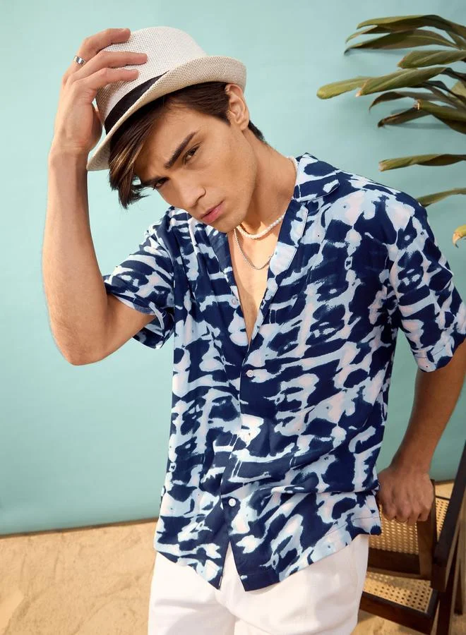 ماسكلن ساسافراس قميص ماسكلين ساسافراس مطبوع بربطة وصباغة بقصة مريحة