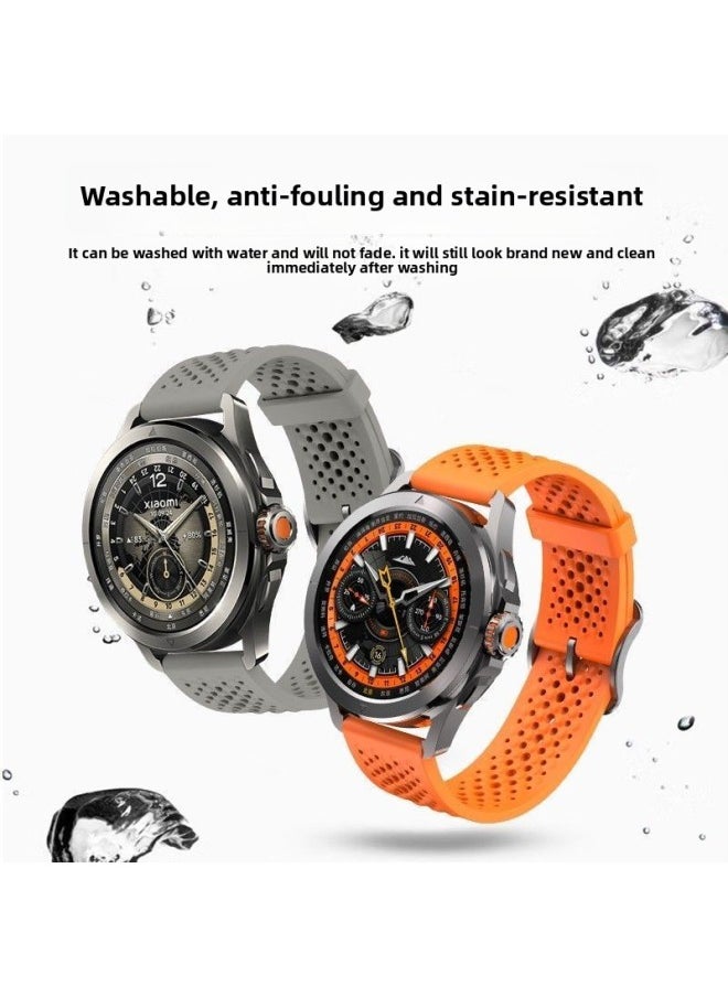 Generic Yu Bo Suitable For Xiaomi WatchS4sport Strap Breathable Silicone S3 Hole S2 Heat Dissipation S1 Summer Sports Wristband-Color:Liquid Silicone Multi-mesh Breathable Pin Buckle Strap [white] - Other Watch Self-measurement Interfaces [22mm]  - Image 3
