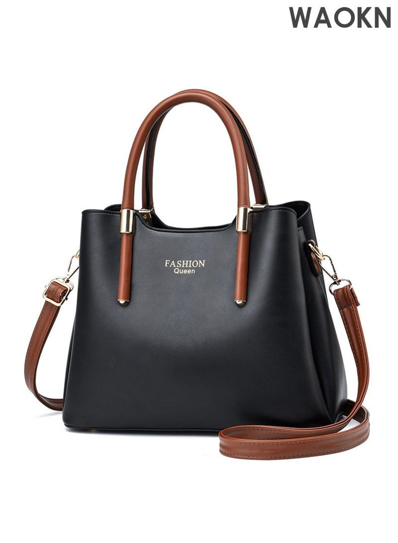 دبليو أيه أو كي أن حقيبة يد نسائية أنيقة بتصميم كلاسيكي، حقيبة كتف جلدية فاخرة على شكل دلو، حقيبة كروس بودي نسائية أنيقة وفريدة من نوعها ومتعددة الاستخدامات وذات سعة كبيرة، لون أسود، مناسبة كهدية للأم/الزوجة/الصديقة، للجنسين، مناسبة للعمل والتسوق. - Image 1