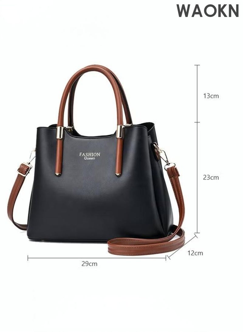 دبليو أيه أو كي أن حقيبة يد نسائية أنيقة بتصميم كلاسيكي، حقيبة كتف جلدية فاخرة على شكل دلو، حقيبة كروس بودي نسائية أنيقة وفريدة من نوعها ومتعددة الاستخدامات وذات سعة كبيرة، لون أسود، مناسبة كهدية للأم/الزوجة/الصديقة، للجنسين، مناسبة للعمل والتسوق. - Image 3