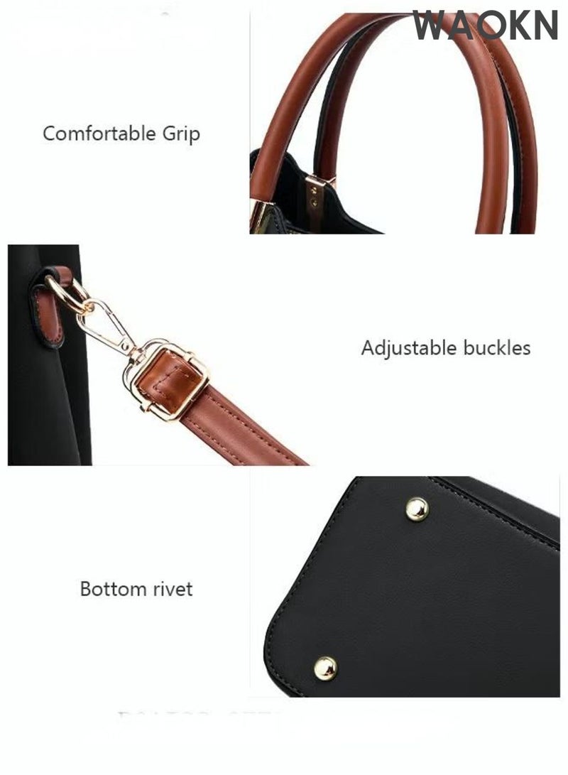 دبليو أيه أو كي أن حقيبة يد نسائية أنيقة بتصميم كلاسيكي، حقيبة كتف جلدية فاخرة على شكل دلو، حقيبة كروس بودي نسائية أنيقة وفريدة من نوعها ومتعددة الاستخدامات وذات سعة كبيرة، لون أسود، مناسبة كهدية للأم/الزوجة/الصديقة، للجنسين، مناسبة للعمل والتسوق. - Image 5