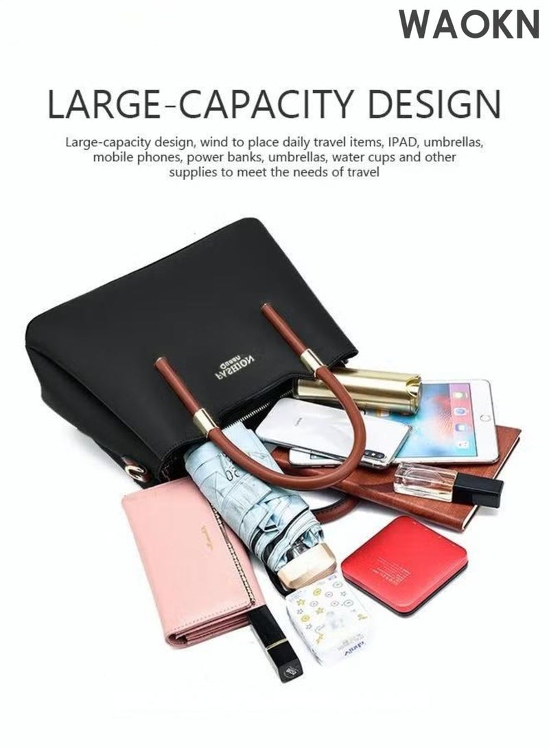 دبليو أيه أو كي أن حقيبة يد نسائية أنيقة بتصميم كلاسيكي، حقيبة كتف جلدية فاخرة على شكل دلو، حقيبة كروس بودي نسائية أنيقة وفريدة من نوعها ومتعددة الاستخدامات وذات سعة كبيرة، لون أسود، مناسبة كهدية للأم/الزوجة/الصديقة، للجنسين، مناسبة للعمل والتسوق. - Image 4