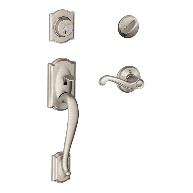 SCHLAGE Camelot Single Cylinder Handleset and Right Hand Flair Lever Satin Nickel F60 CAM 619 FLA RH - Image 2