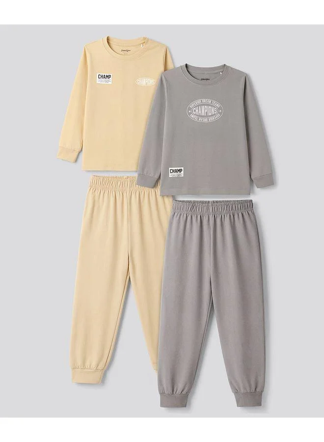 Primo Gino Primo Gino 100% Cotton Knit Full Sleeves Text Printed T-Shirts & Pajama Night Suits (Pack of 2) - Multicolor