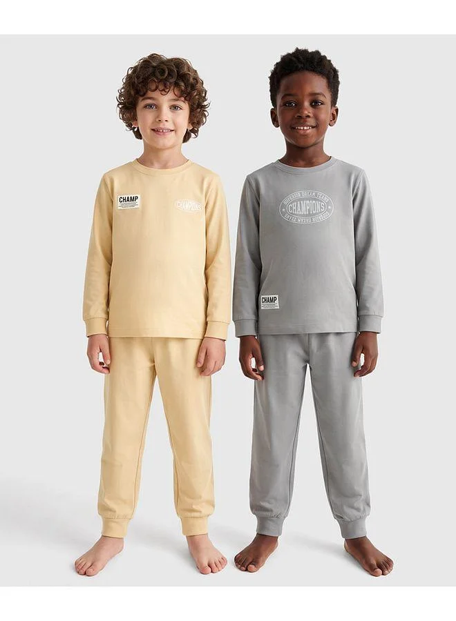 Primo Gino Primo Gino 100% Cotton Knit Full Sleeves Text Printed T-Shirts & Pajama Night Suits (Pack of 2) - Multicolor