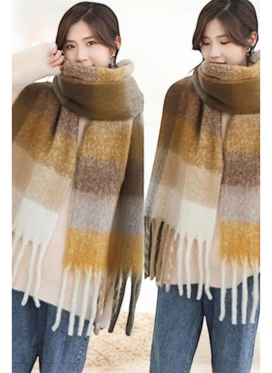Bahels Imported Puffy Pumpkin Square Patterned Scarf Shawl Shoulder Shawl