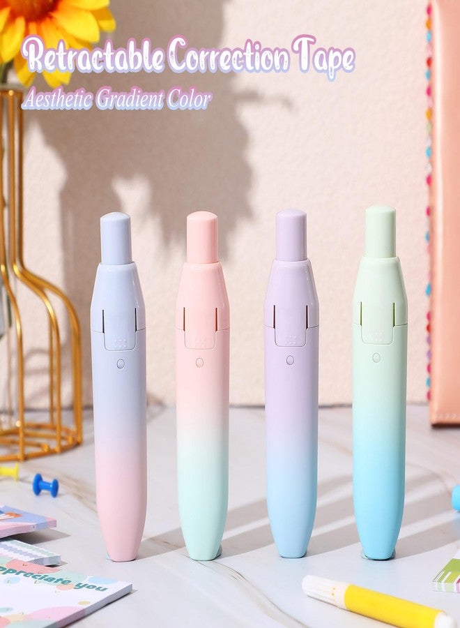 Dinifee 4 Pcs Quick Dry Correction Tape Aesthetic Gradient Color Refillable Retractable Mini Small Correction Tape Cute Correction Pen Kawaii Japanese Office Supplies Easy to Use Applicator for School - Image 2