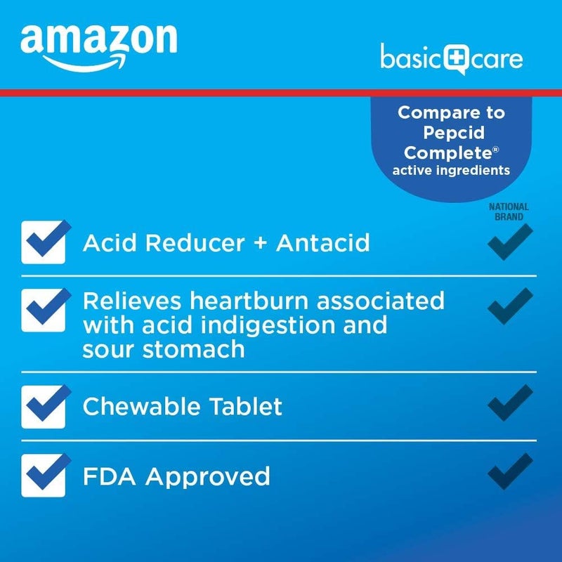 CARE Dual Action Complete Chewable Acid Reducer Plus Antacid Tablets Berry Flavor Heartburn Medicine Acid Indigestion Relief 50 Count Pack of 2 - Image 3