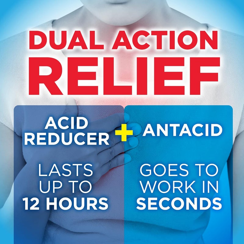 CARE Dual Action Complete Chewable Acid Reducer Plus Antacid Tablets Berry Flavor Heartburn Medicine Acid Indigestion Relief 50 Count Pack of 2 - Image 4