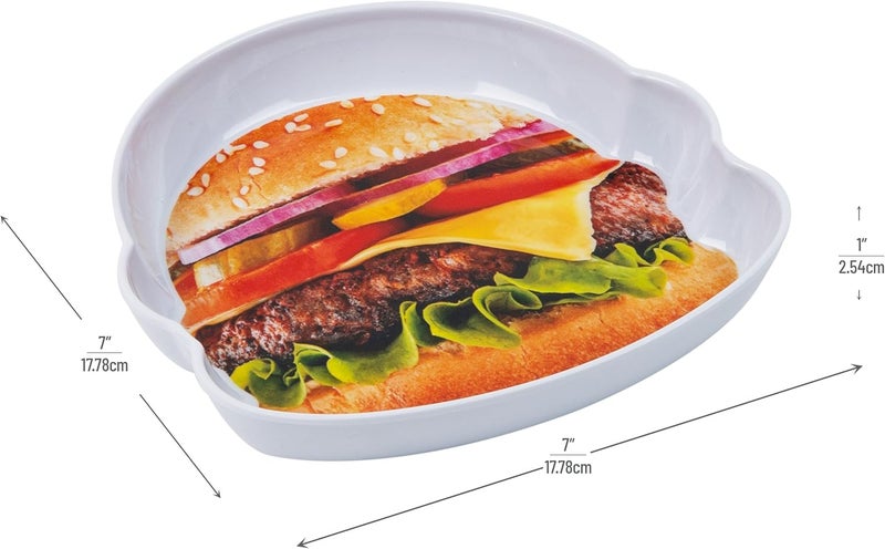 Mind Reader Burger Serving Plate Set Hosting Essentials Outdoor Kitchen Accessory Melamine 7 L x 7 W x 1 H 4 pcs White - Image 3